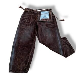 NWOT We The Free Moxie Low Slung Pull On Barrel Jeans Sz 32 Rust Brown Tie Belt